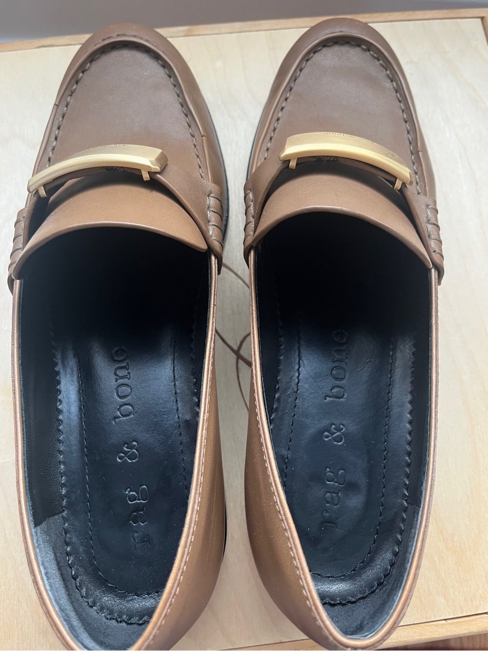Rag & Bone Canter Brown Leather Loafers with Gold Buckle - Picture 8 of 15